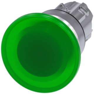 Mushroom pushbutton, illuminated, 22 mm, round, metal, high gloss, green, 40 mm