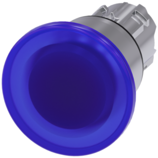 Mushroom pushbutton, illuminated, 22 mm, round, metal, high gloss, blue