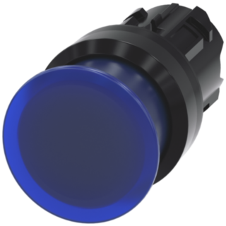 Mushroom pushbutton, illuminated, 22 mm, round, plastic, blue, 30 mm
