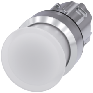 Mushroom pushbutton, illuminated, 22 mm, round, metal, high gloss, white, 30 mm