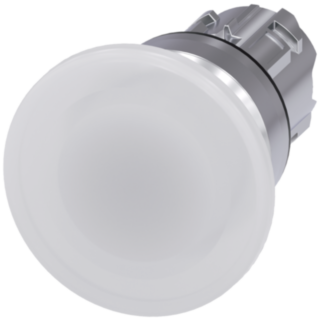 Mushroom pushbutton, illuminated, 22 mm, round, metal, high gloss, white, 40 mm