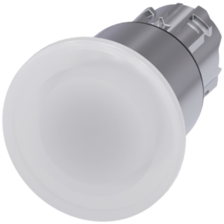 Mushroom pushbutton, illuminated, 22 mm, round, metal, high gloss, white, 40 mm