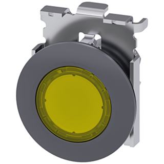 Pushbutton, illuminated, 30 mm, round, metal, matt, yellow