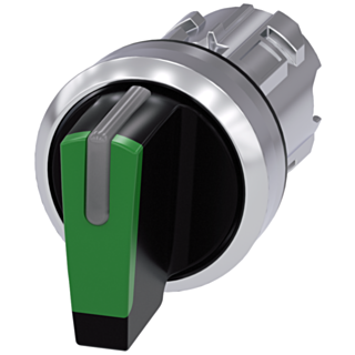 Toggle switch, illuminable, 22 mm, round, metal, high gloss, green, knob, short