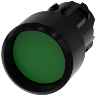 Pushbutton, 22 mm, round, plastic, green, front ring