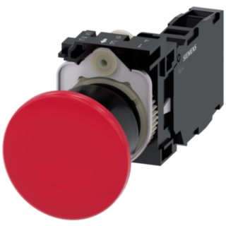 Mushroom pushbutton, 22 mm, round, plastic, red, 1 NO + 1 NC