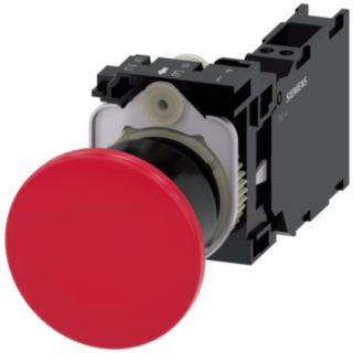 Mushroom pushbutton, 22 mm, round, plastic, red, 1 NO + 1 NC