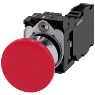 Mushroom pushbutton, 22 mm, round, metal, high gloss, red, 1 NO + 1 NC