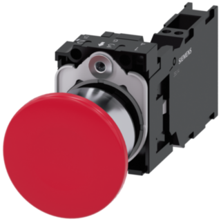Mushroom pushbutton, 22 mm, round, metal, high gloss, red, 1 NO + 1 NC