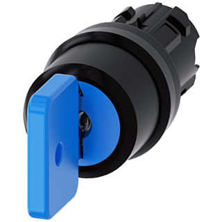 Key-operated switch O.M.R, 22 mm, round, plastic, blue, key removal O