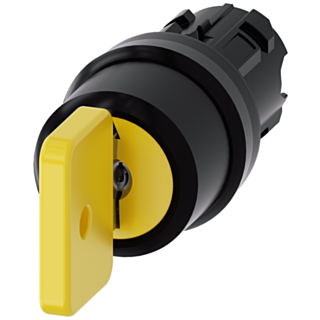 Key-operated switch O.M.R, 22 mm, round, plastic, yellow, key removal I+O+II