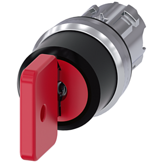Key-operated switch O.M.R, 22 mm, round, metal, high gloss, red, key removal I+O+II