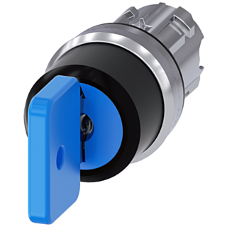 Key-operated switch O.M.R, 22 mm, round, metal, high gloss, blue, key removal O