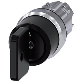 Key-operated switch O.M.R, 22 mm, round, metal, high gloss, black, key removal O