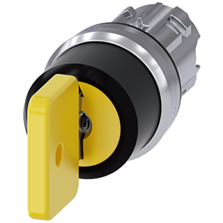 Key-operated switch O.M.R, 22 mm, round, metal, high gloss, yellow, key removal II