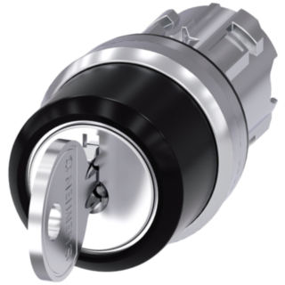 Key-operated switch RONIS, 22 mm, round, metal, high gloss, key removal I+O+II