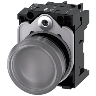 Indicator light, 22 mm, round, plastic, clear, lens, smooth, LED module, 110 V AC