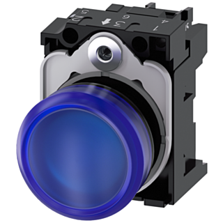 Indicator light, 22 mm, round, plastic, blue, lens, smooth, LED module, 110 V AC