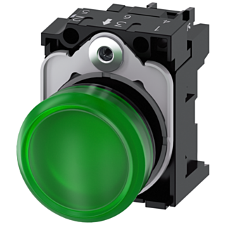 Indicator light, 22 mm, round, plastic, green, lens, smooth, 110 V AC