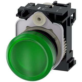 Indicator light, 22 mm, round, plastic, green, lens, smooth, 110 V AC