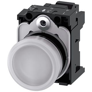 Indicator light, 22 mm, round, plastic, white, lens, smooth, 110 V AC