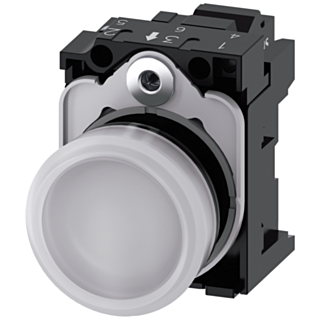 Indicator light, 22 mm, round, plastic, white, lens, smooth, 24 V AC/DC