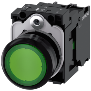 Pushbutton, illuminated, 22 mm, round, plastic, green, 1 NO, 110 V AC