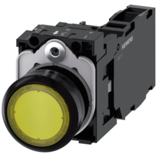 Pushbutton, illuminated, 22 mm, round, plastic, yellow, 1 NO + 1 NC, 110 V AC