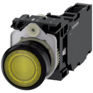 Pushbutton, illuminated, 22 mm, round, plastic, yellow, 1 NO + 1 NC, 24 V AC/DC