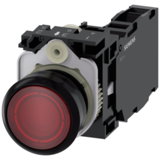 Pushbutton, illuminated, 22 mm, round, plastic, red, 1 NO + 1 NC, 110 V AC