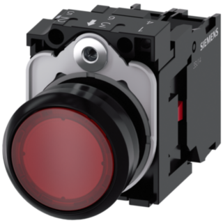 Pushbutton, illuminated, 22 mm, round, plastic, red, 1 NC, 110 V AC