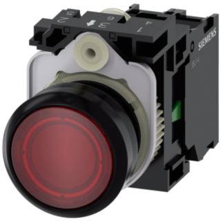 Pushbutton, illuminated, 22 mm, round, plastic, red, 1 NO, 24 V AC/DC