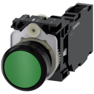 Pushbutton, 22 mm, round, plastic, green, button, 1 NO + 1 NC