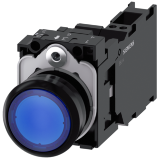 Pushbutton, illuminated, 22 mm, round, plastic, blue, 1 NO + 1 NC, 110 V AC
