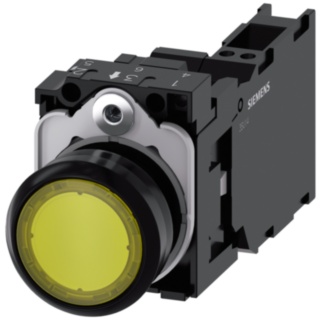 Pushbutton, illuminated, 22 mm, round, plastic, yellow, 1 NO + 1 NC, 110 V AC
