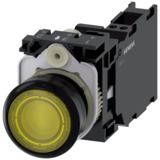 Pushbutton, illuminated, 22 mm, round, plastic, yellow, 1 NO + 1 NC, 110 V AC