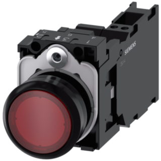 Pushbutton, illuminated, 22 mm, round, plastic, red, 1 NO + 1 NC, 110 V AC