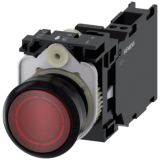 Pushbutton, illuminated, 22 mm, round, plastic, red, 1 NO + 1 NC, 230 V AC