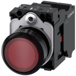 Pushbutton, illuminated, 22 mm, round, plastic, red, 1 NC, 110 V AC
