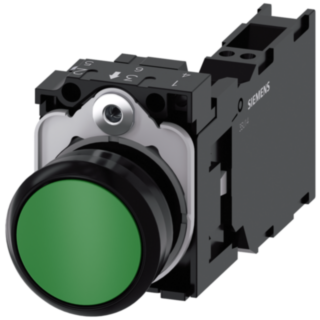 Pushbutton, 22 mm, round, plastic, green, button, 1 NO + 1 NC