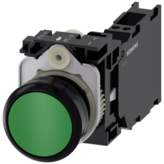 Pushbutton, 22 mm, round, plastic, green, button, 1 NO + 1 NC