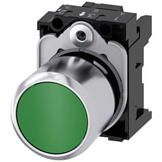 Pushbutton, 22 mm, round, metal, high gloss, green, button