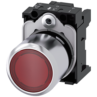 Pushbutton, illuminated, 22 mm, round, metal, high gloss, red transparent