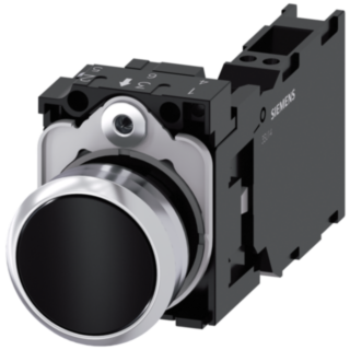 Pushbutton, 22 mm, round, metal, high gloss, black, button, 1 NO + 1 NC