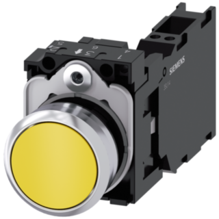 Pushbutton, 22 mm, round, metal, high gloss, yellow, button, 1 NO + 1 NC