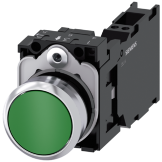 Pushbutton, 22 mm, round, metal, high gloss, green, button, 1 NO + 1 NC