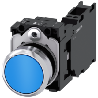 Pushbutton, 22 mm, round, metal, high gloss, blue, button, 1 NO + 1 NC