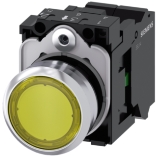 Pushbutton, illuminated, 22 mm, round, metal, high gloss, yellow, button, 1 NO