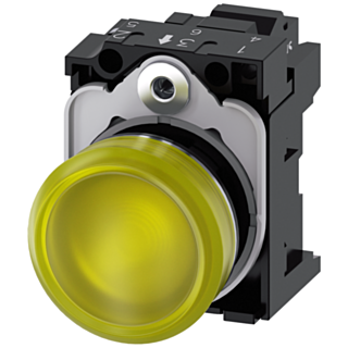 Indicator light, 22 mm, round, metal, high gloss, yellow, lens, smooth, 24 V AC/DC