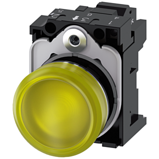 Indicator light, 22 mm, round, metal, high gloss, yellow, lens, smooth, 110 V AC